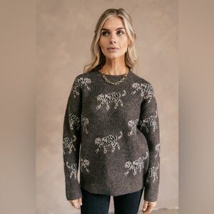 Lizard Thicket Charcoal Leopard Animal Print Sweater